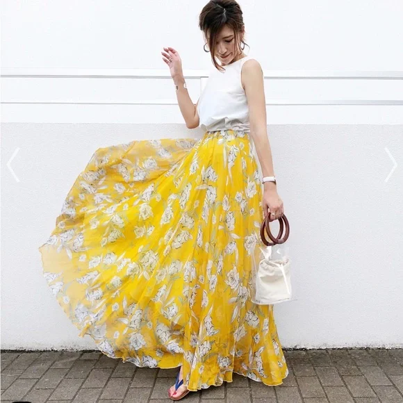 Chicwish Skirts Chicwish Flower Season Chiffon Maxi Skirt In Yellow Medium Excellent Condition Poshmark
